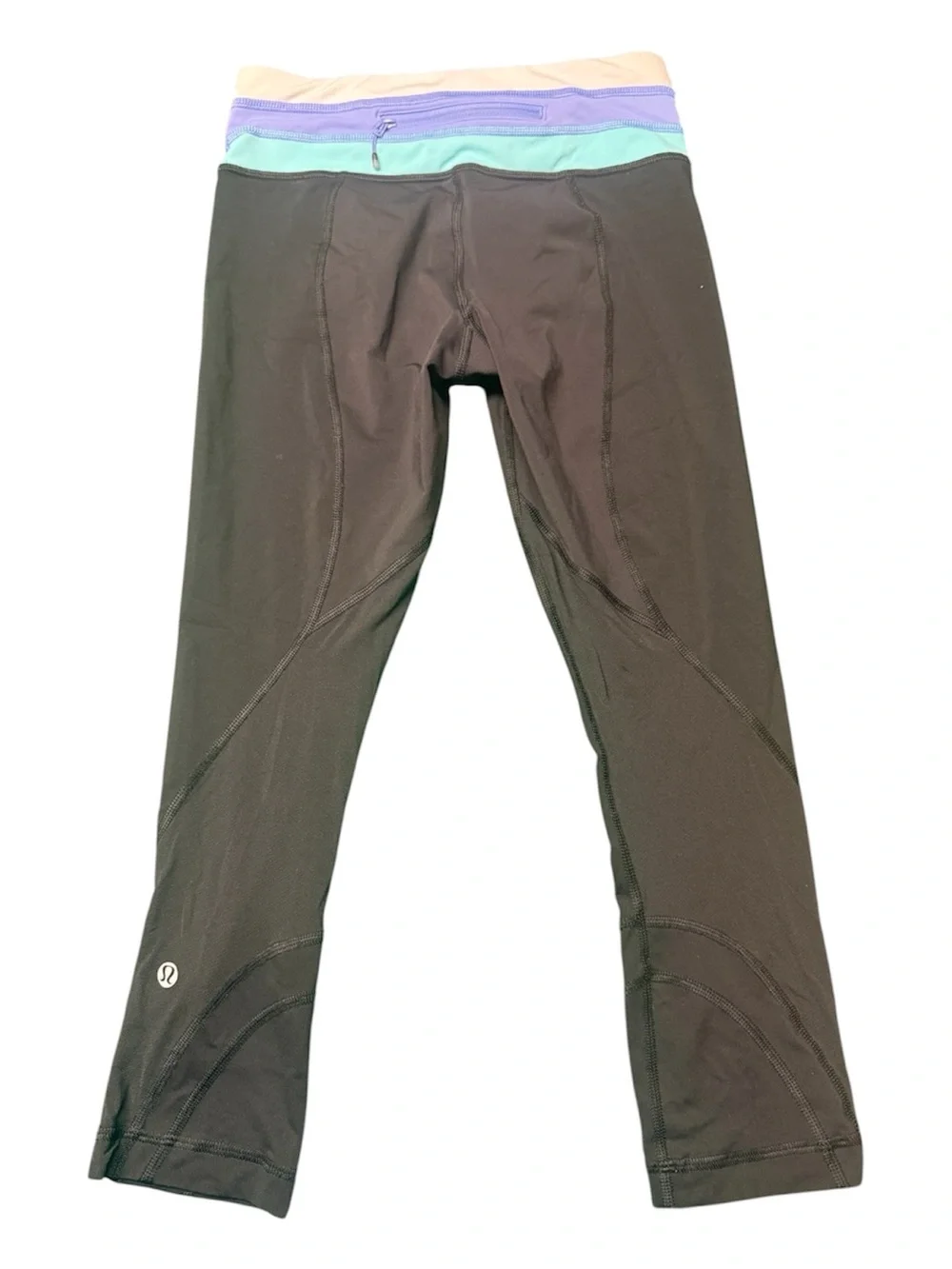 lululemon athletica Black Cropped Leggings with Purple, Mint & Cream Waistband